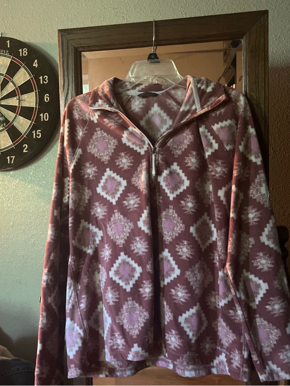 Eddie Bauer Maroon & Light Pink Aztec Quarter-Zip Fleece Pullover